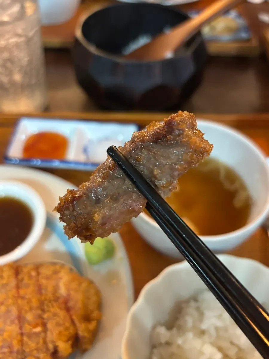 소스에 찍은 규카츠 한 점
