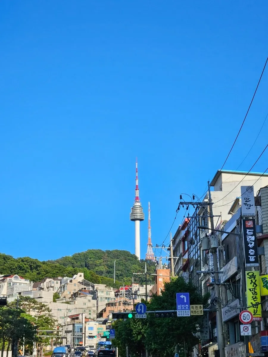 Street near Seoul Station with Namsan Tower in view