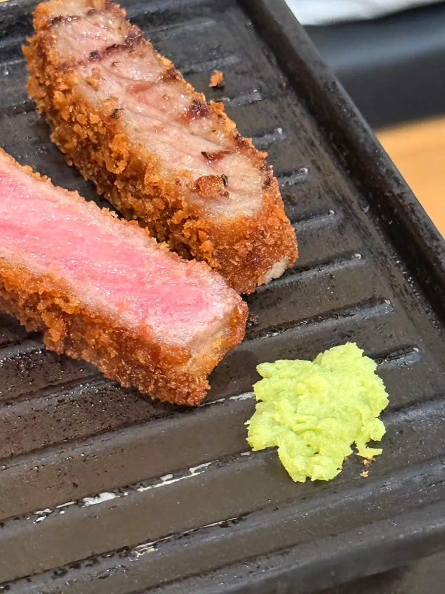 Lightly cooked gyukatsu meat