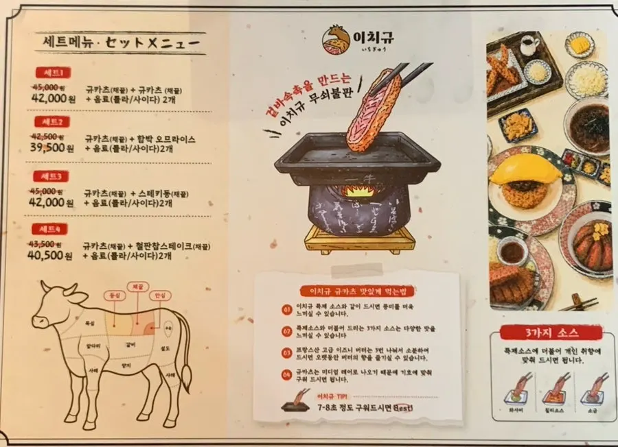 Menu board with omurice, curry, and cold soba