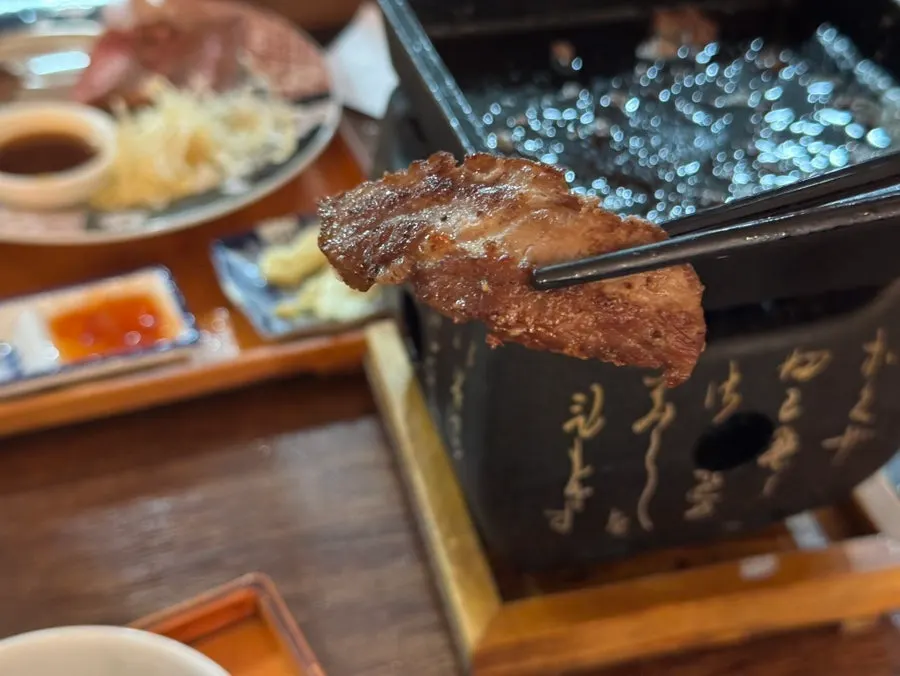 A piece of gyukatsu grilled to preference