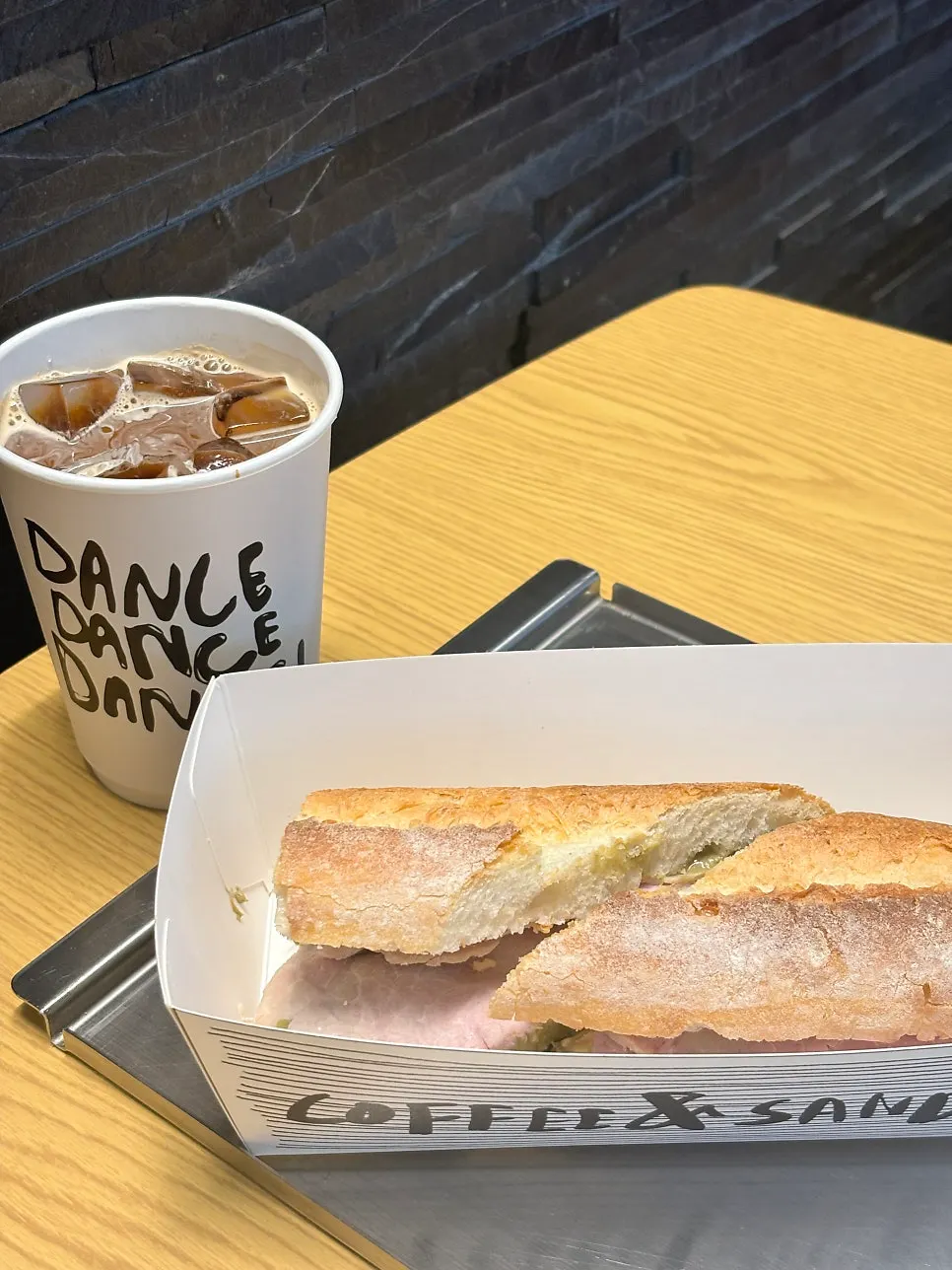 Made-to-order baguette and latte