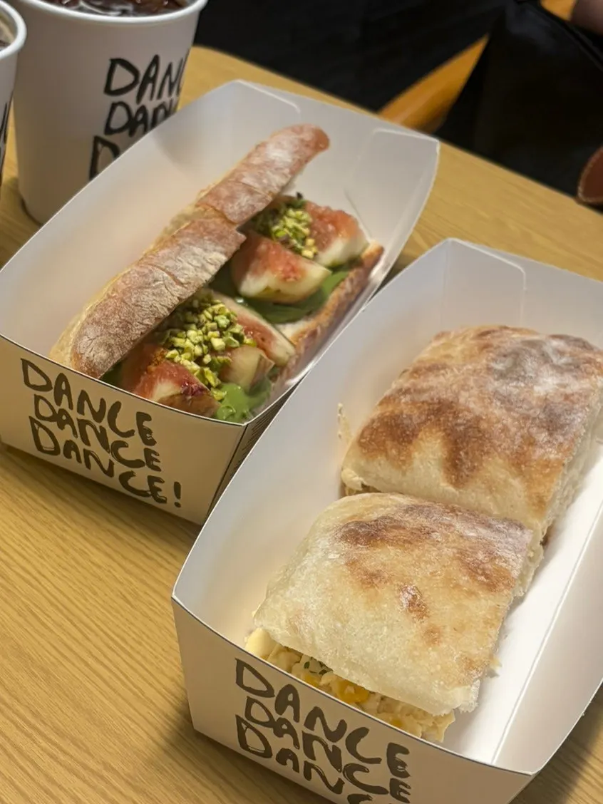 Fig matcha baguette served with iced americano
