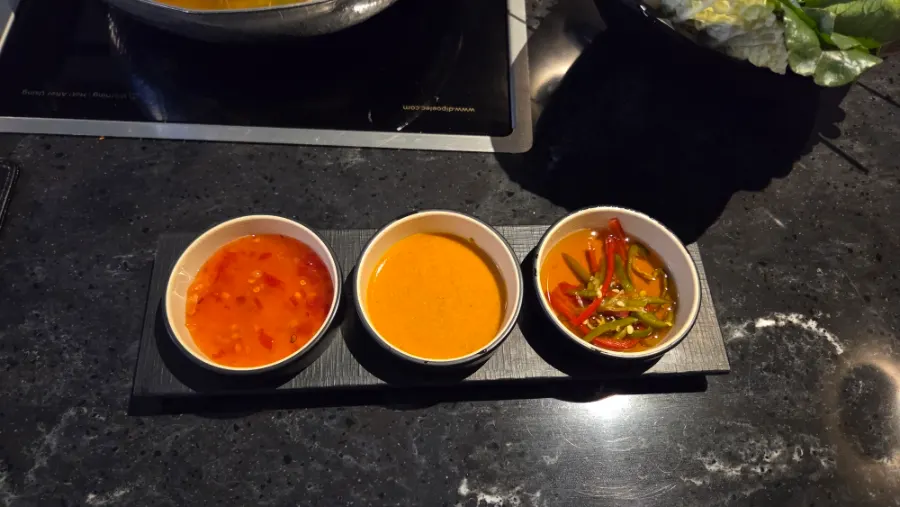 Shabu-shabu sauces served on individual plates