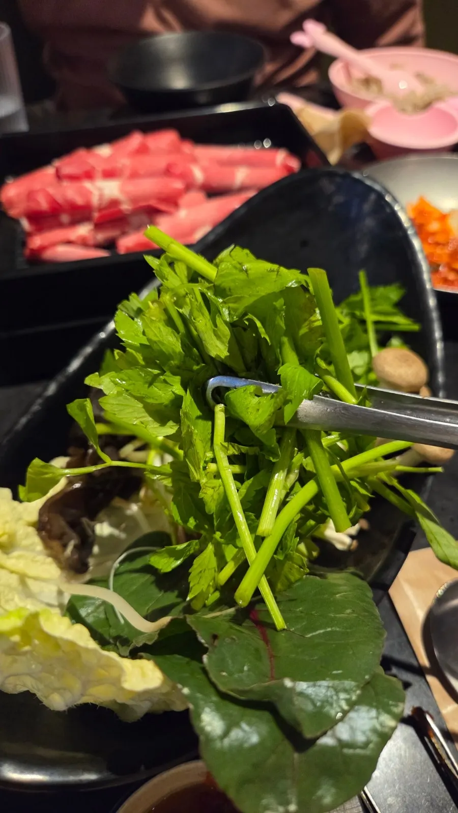 Anchovy-broth shabu-shabu with minari