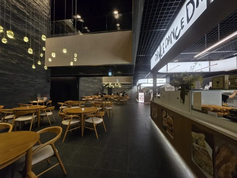 Table seating in front of the store