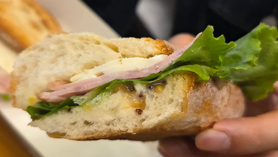 Cross-section of the plain baguette sandwich