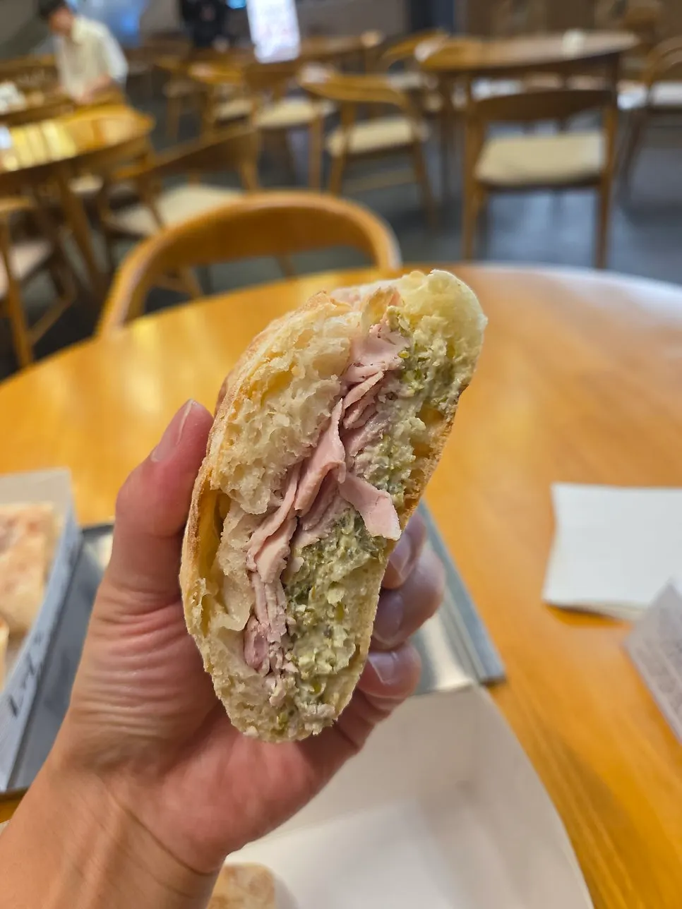 Cross-section showing thick jalapeño tofu cream cheese