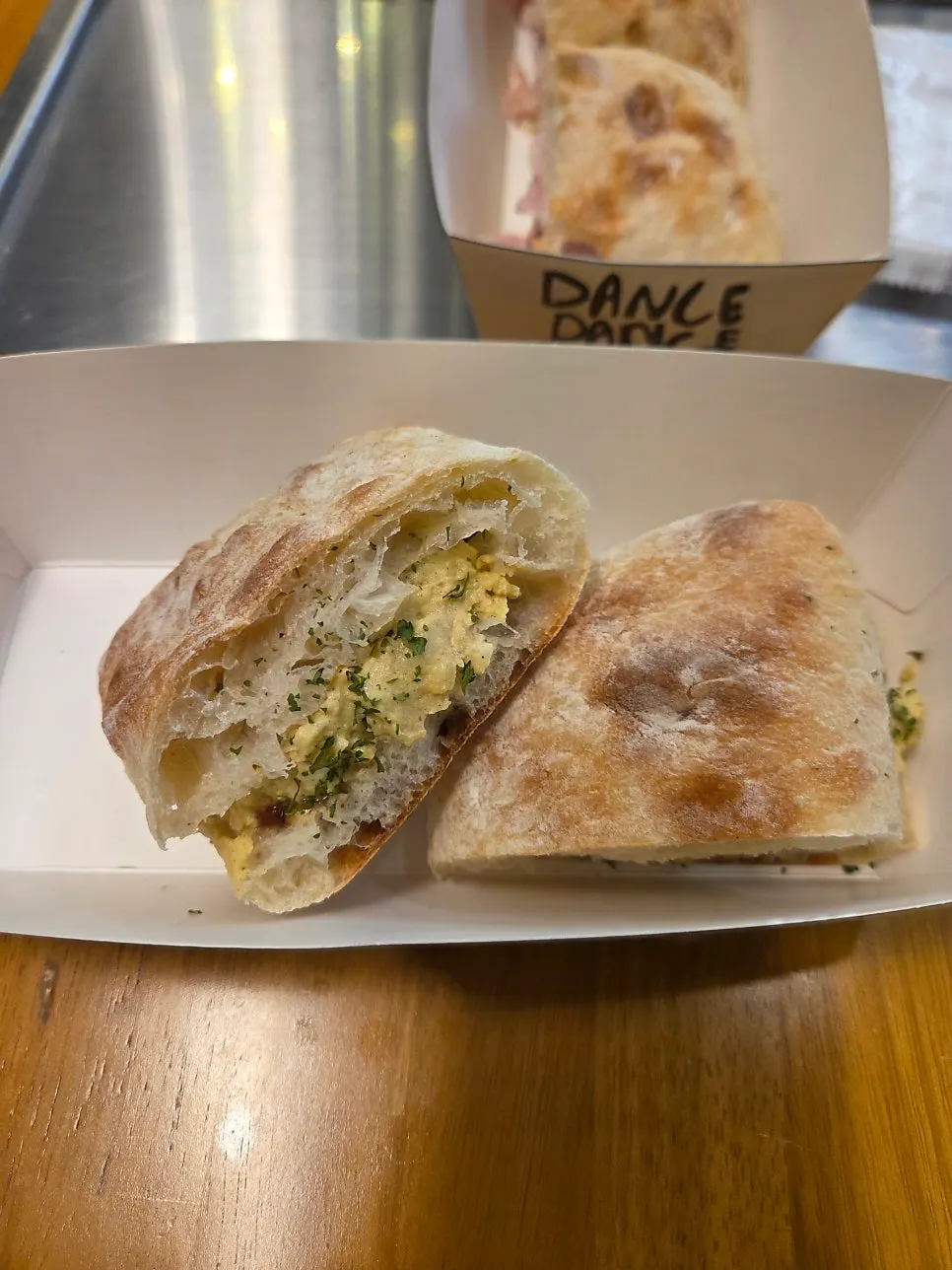 Egg potato sandwich on ciabatta