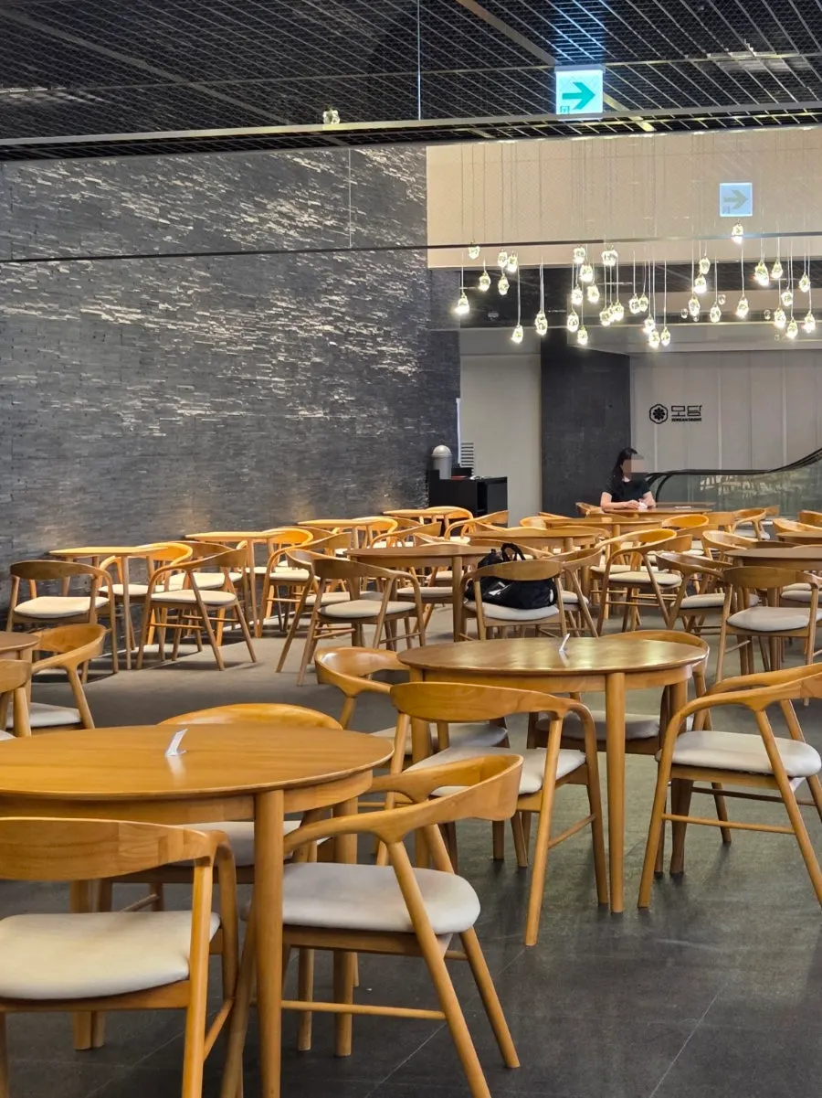 Interior seating with tables for four