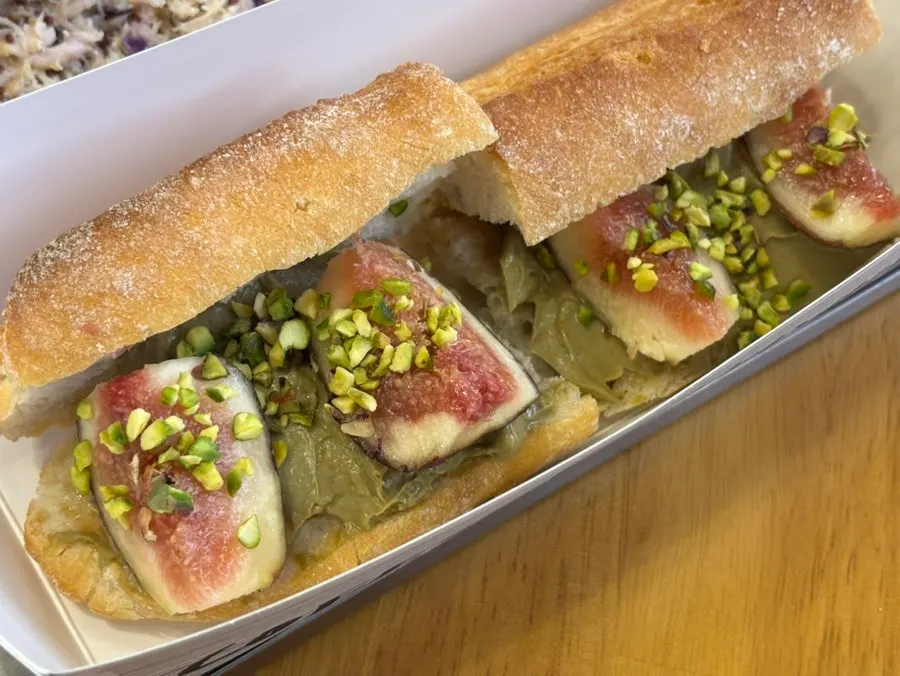 A plate with the fig pistachio baguette