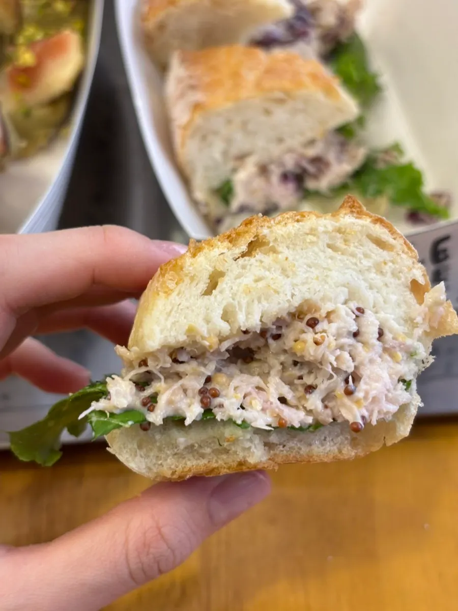 Cross-section of the chicken breast sandwich showing generous meat