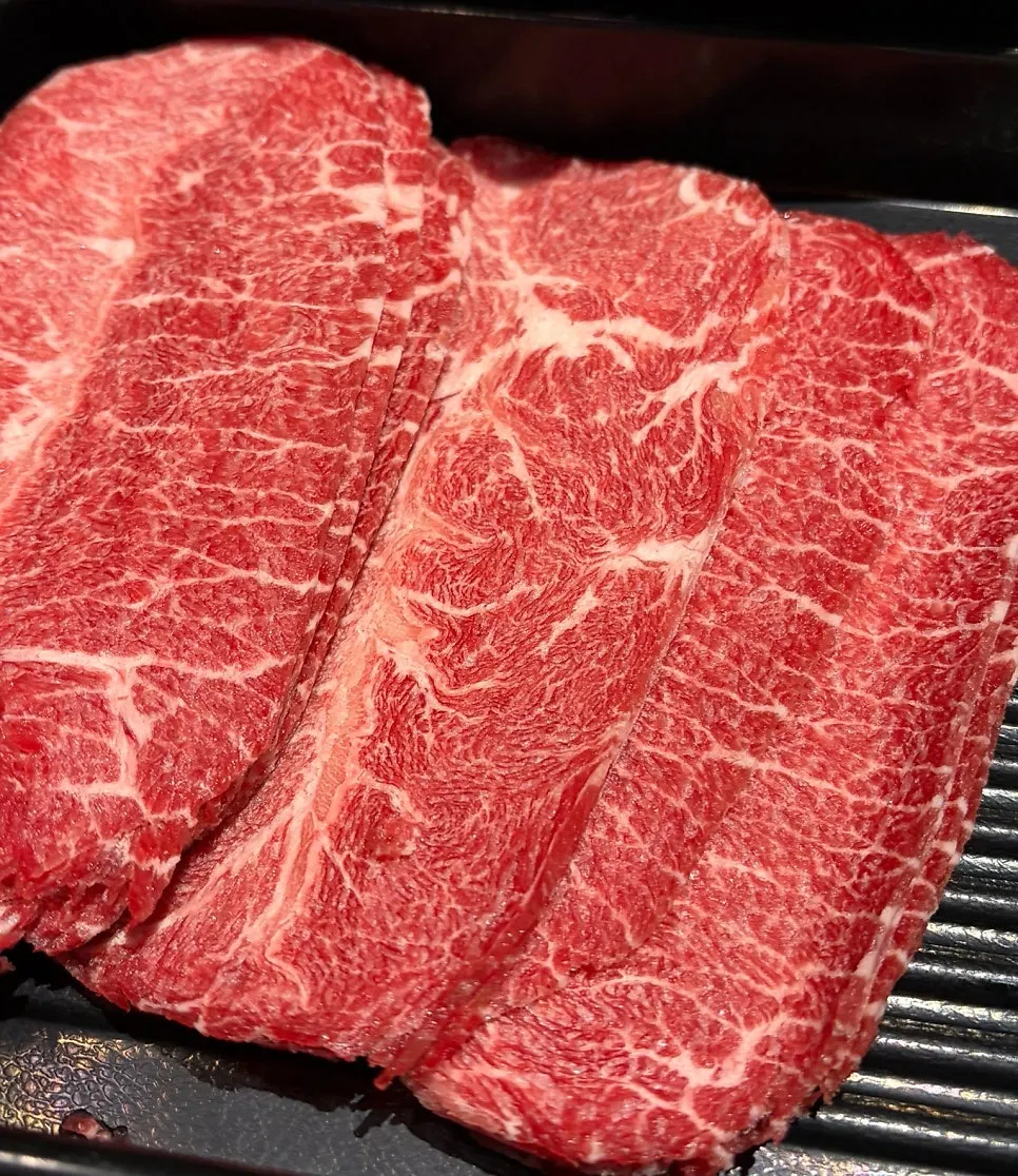 Close-up of the shabu-shabu meat plate