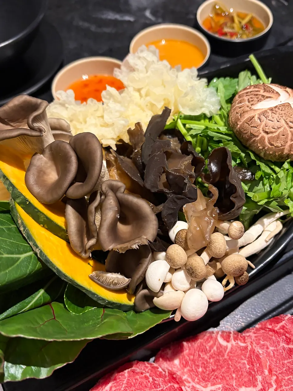 Shabu-shabu vegetables including minari and sweet pumpkin