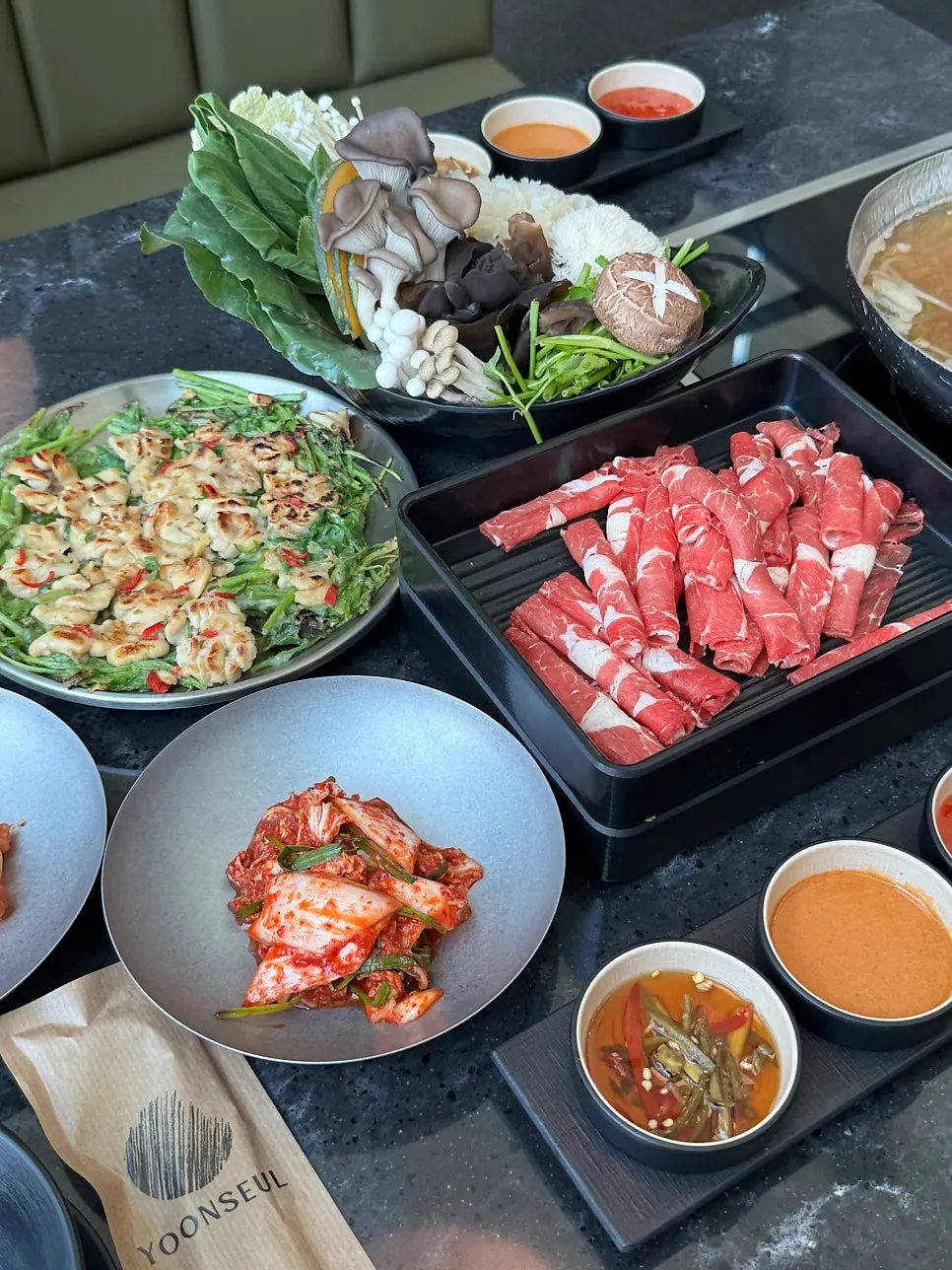 Shabu-shabu setup at the reserved window seat