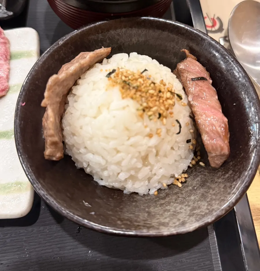 Steki with steak sauce and rice