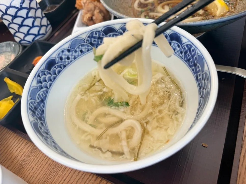 Hot udon served with the half-and-half cutlet