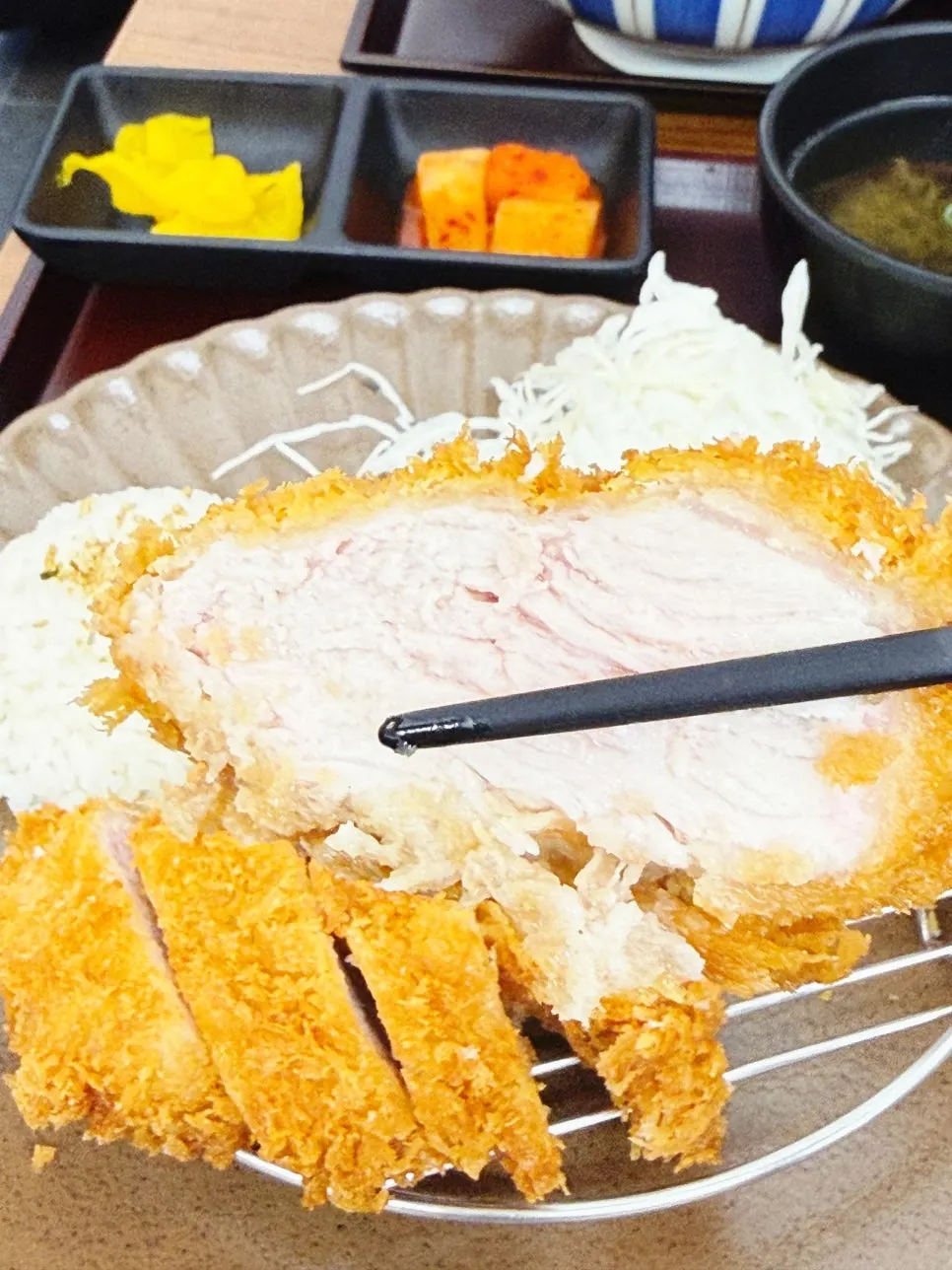 The moist, tender cross-section of tonkatsu