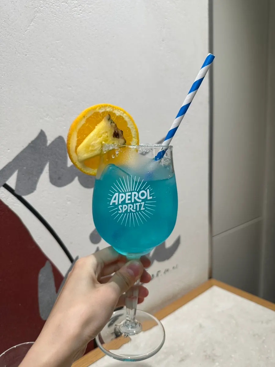 Blue sangria served with the meal