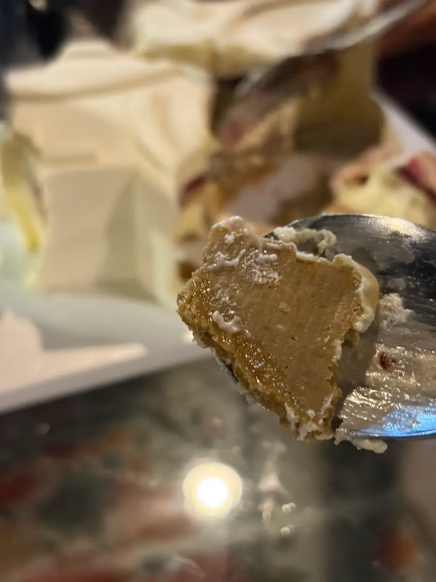 Layered mousse cake cross-section
