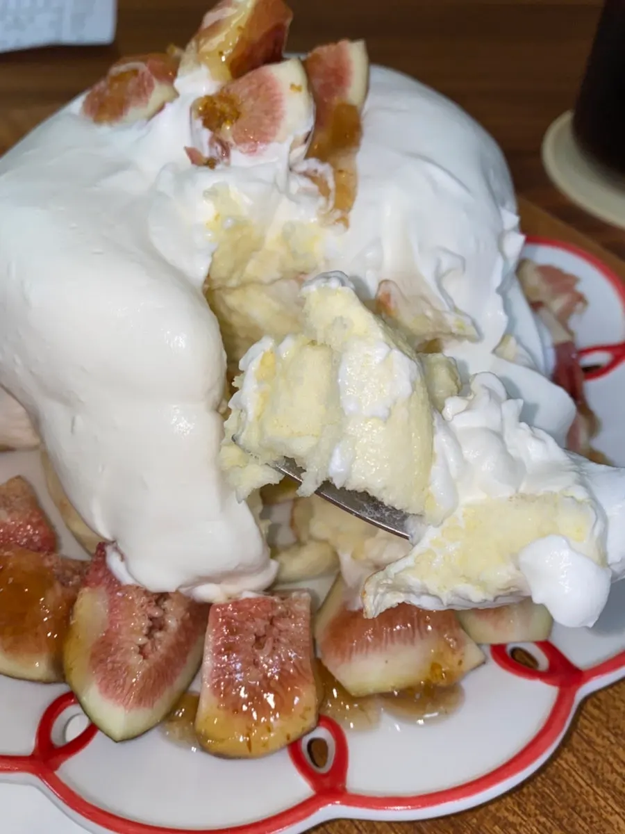 The soft, layered inside of the soufflé