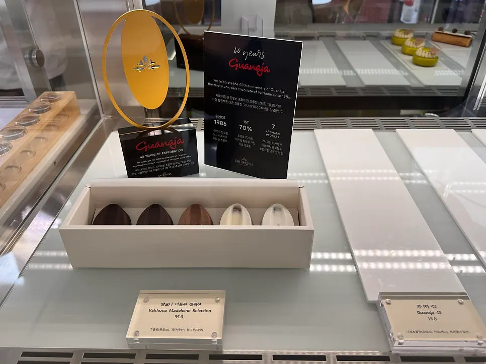 Mousse cakes and baked pastries displayed in the showcase