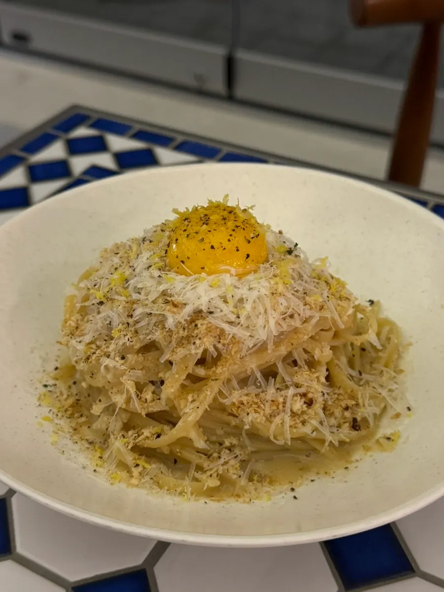 Anchovy carbonara pasta at Billadeubeulleu Seongsu