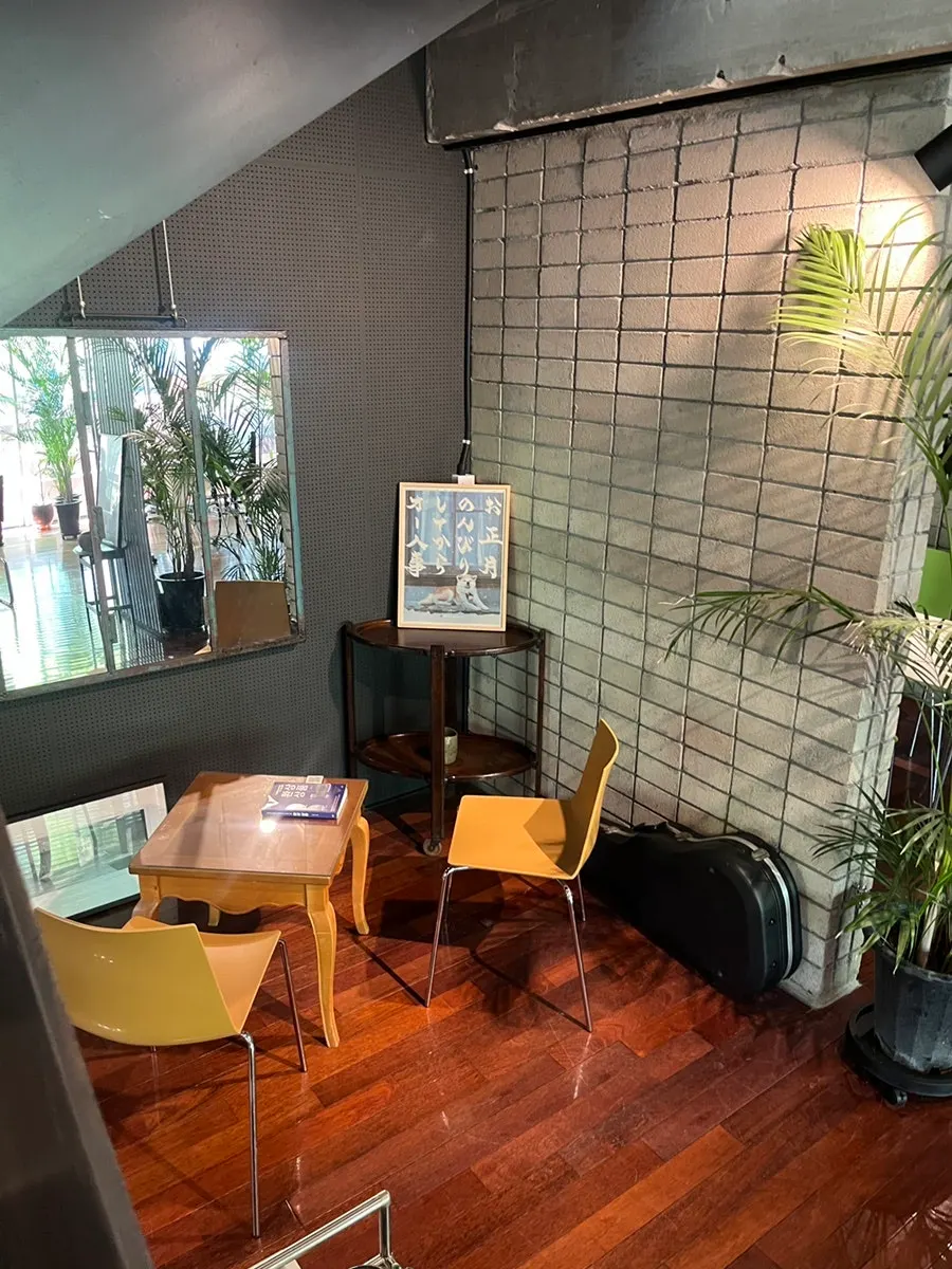 Café interior lit with warm lighting
