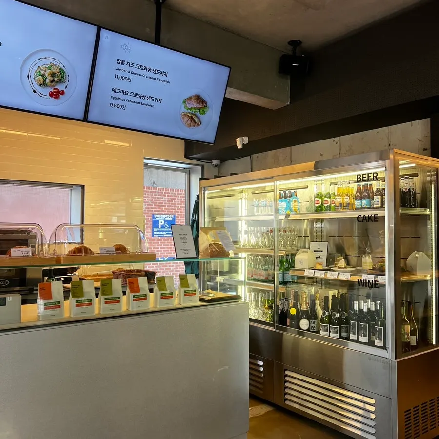 Bakery and dessert display case at Seowon Angil Hapjeong