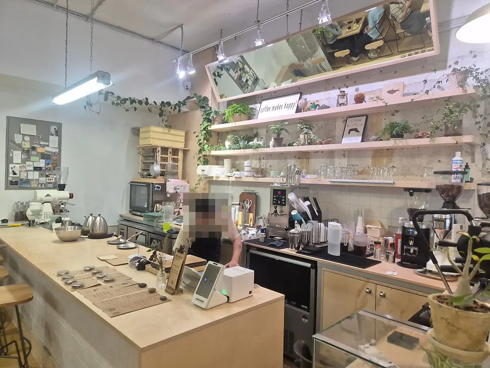 Interior of Sese Coffee in nude-tone decor