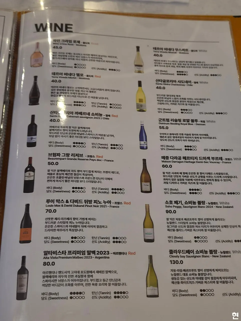 Drinks menu at Seventy Four