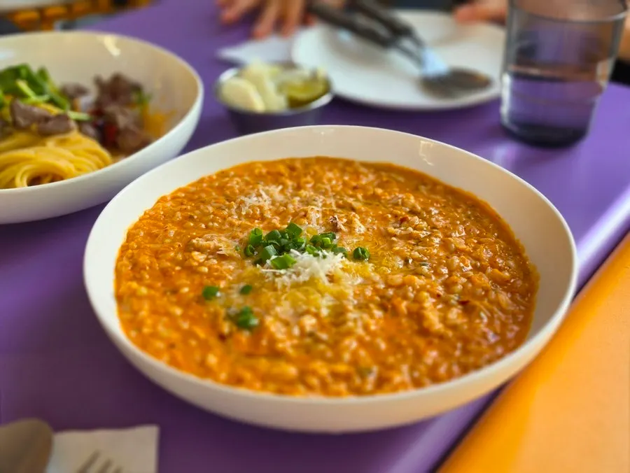 A plate of Seventy Four's kimchi risotto