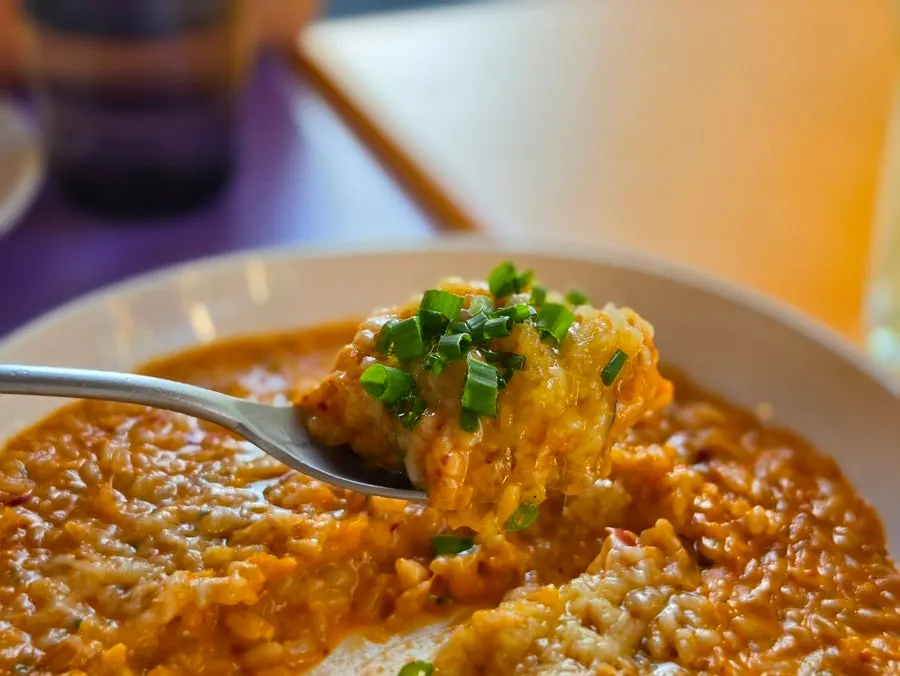 A spoonful of kimchi risotto