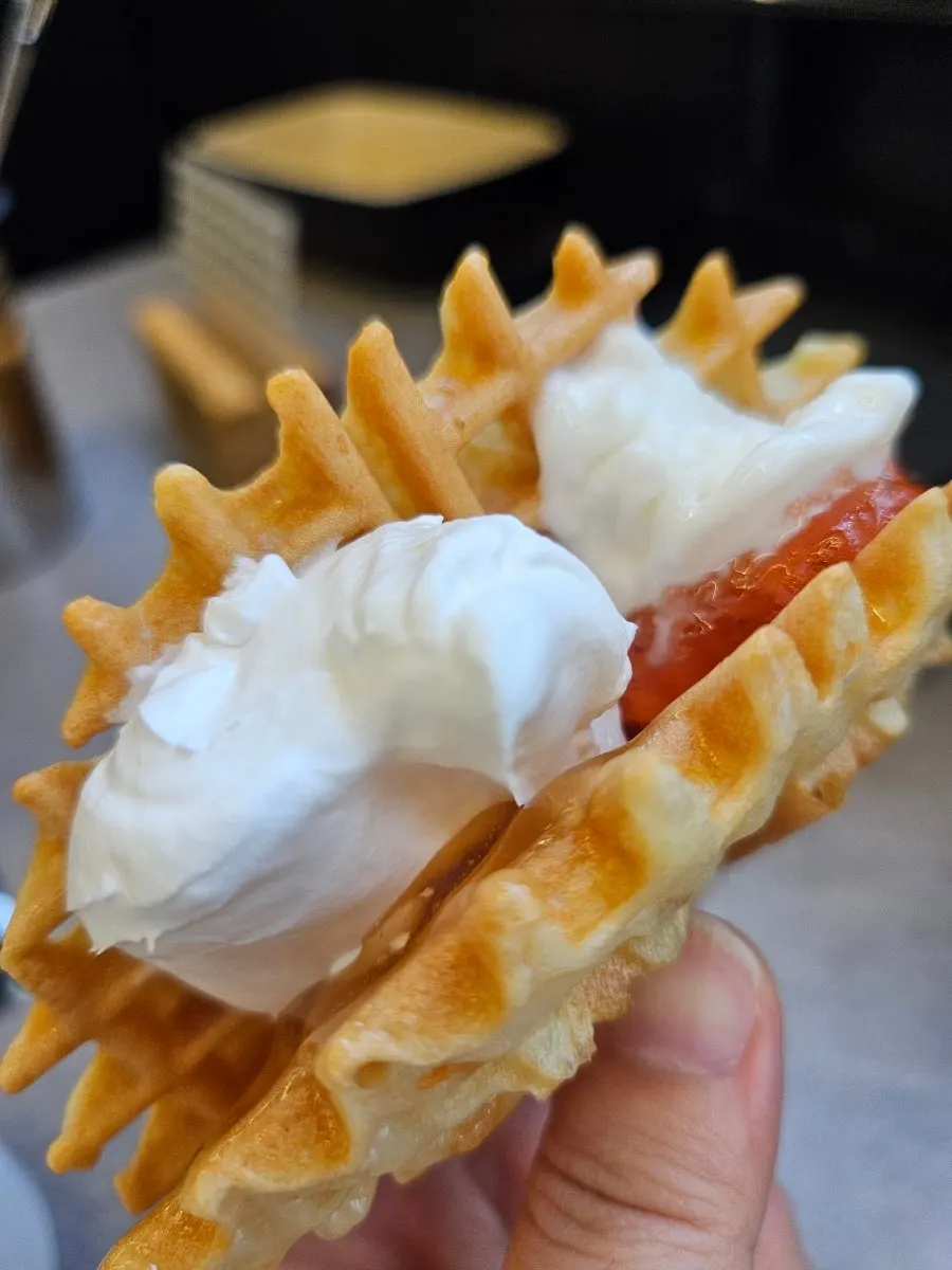 Freshly made waffle dessert