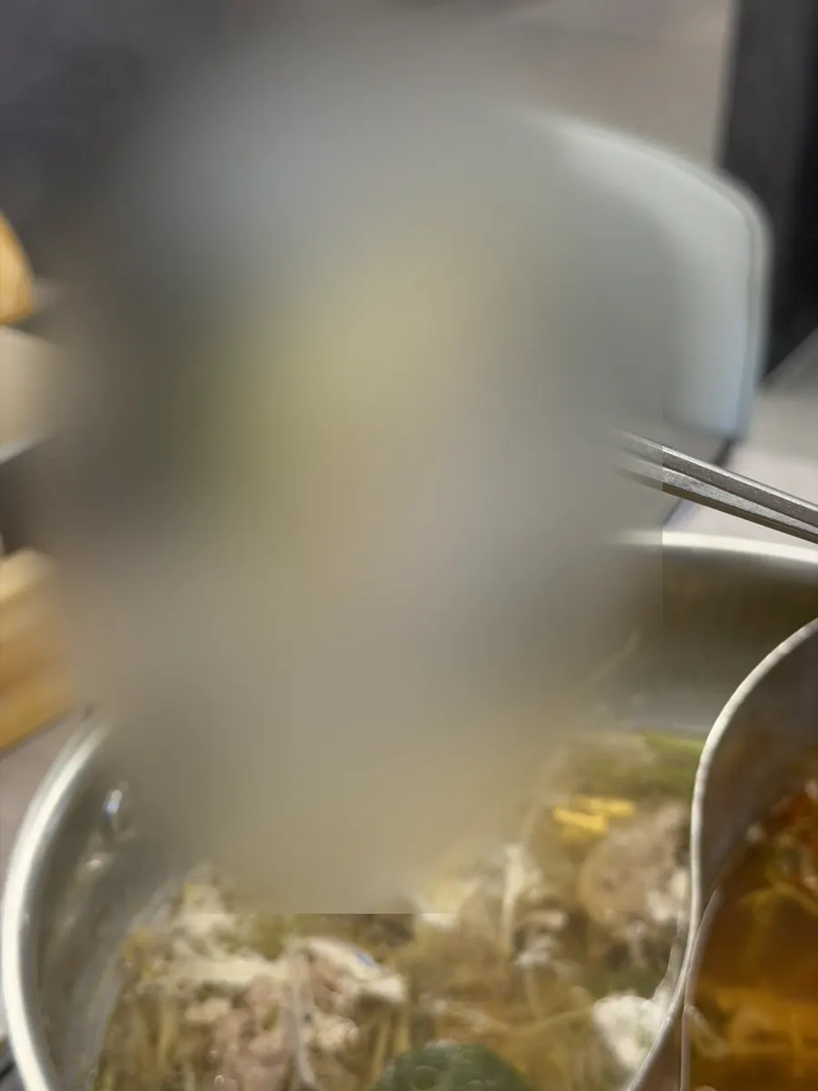 Meat cooked in the shabu-shabu pot