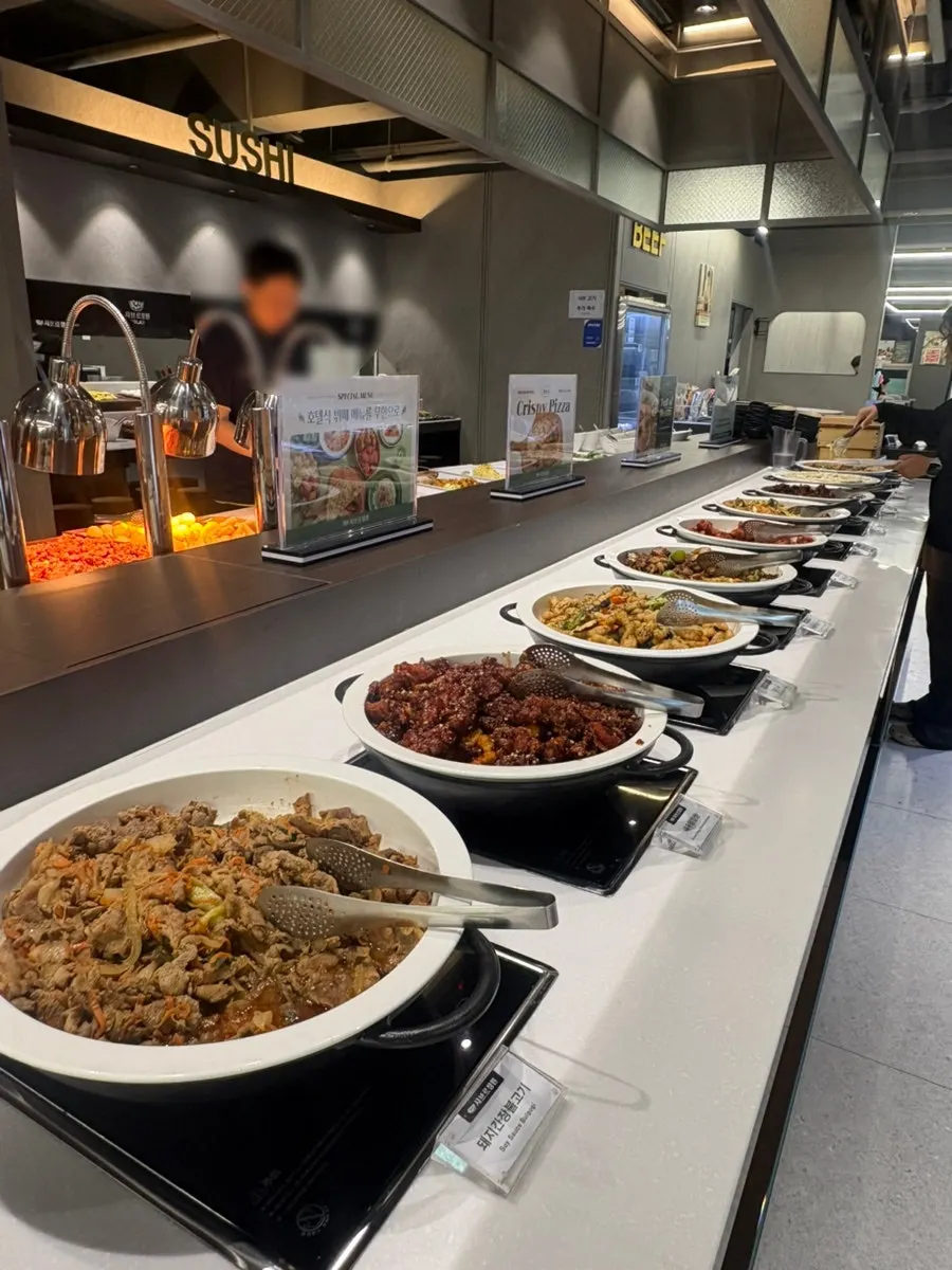 Buffet corner with Korean and Chinese dishes