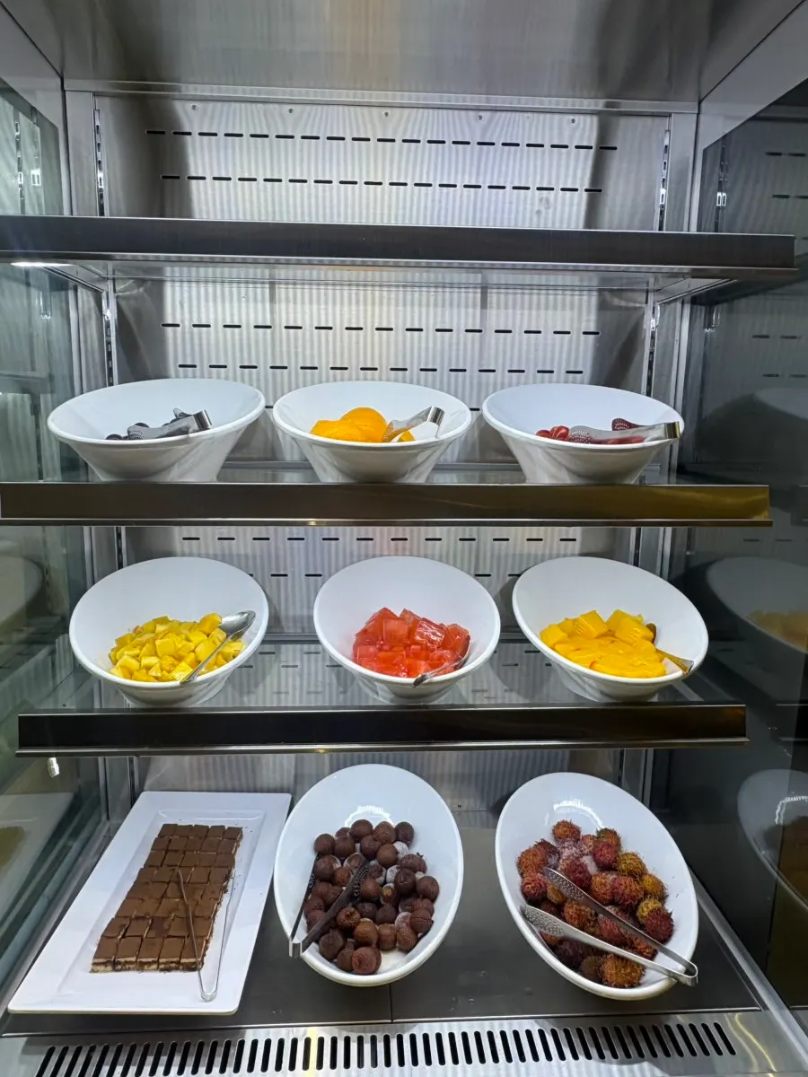 Dessert corner with fruit, pudding and tiramisu