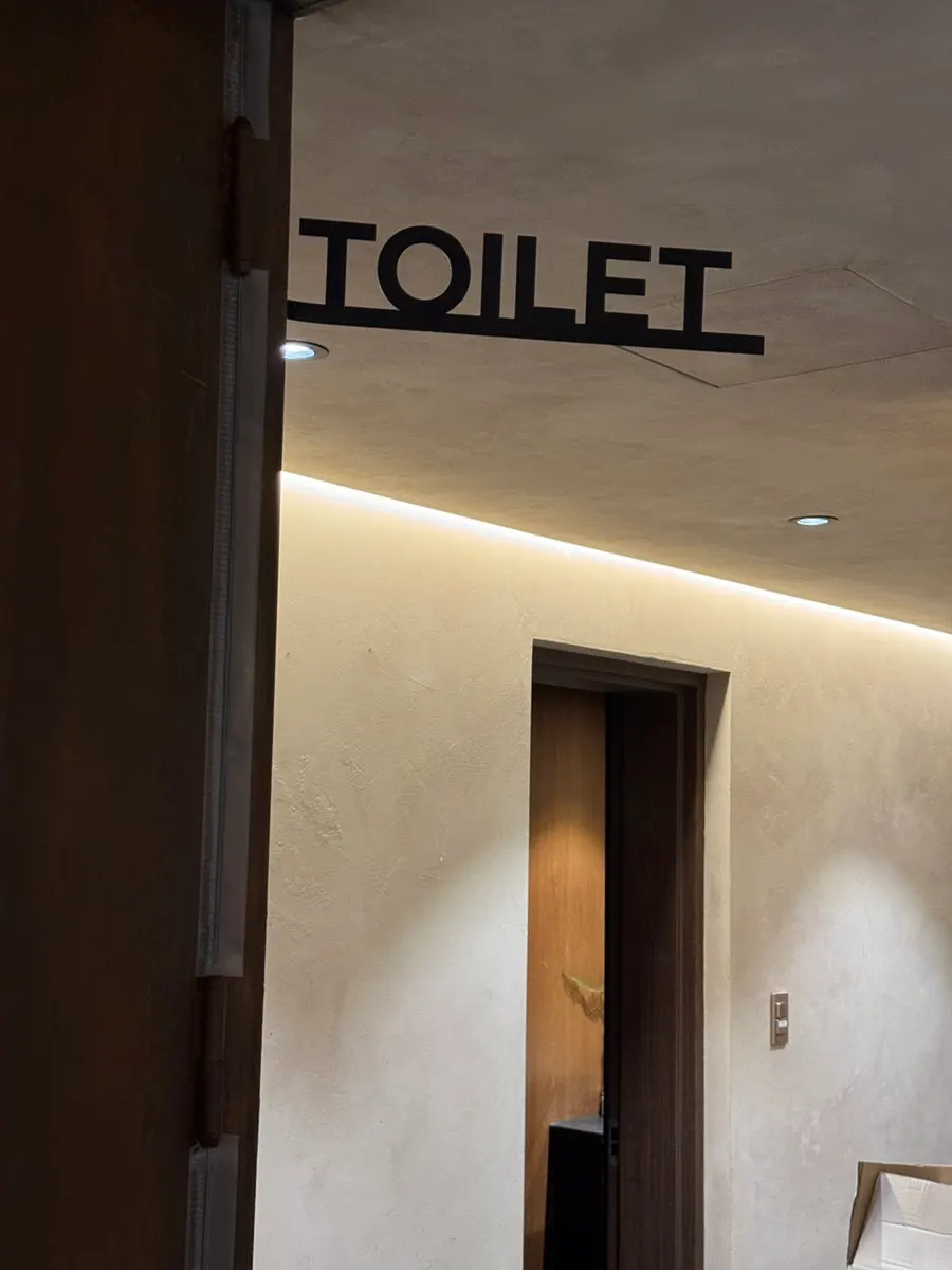 Restroom entrance inside the restaurant