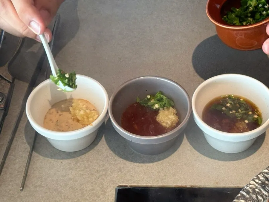 Basic sauces served with grated garlic and chili