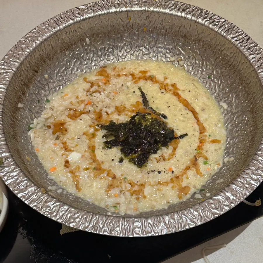 Egg porridge made from the remaining broth to finish the meal