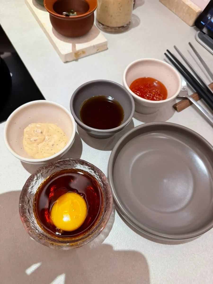Plate of sauces brought to the table
