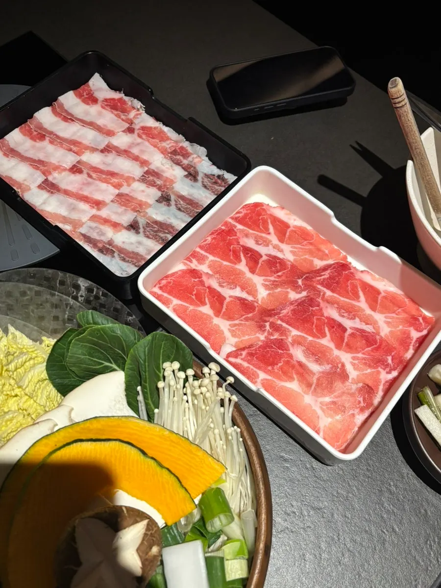 Full shabu-shabu table spread at Shabu in Seoul