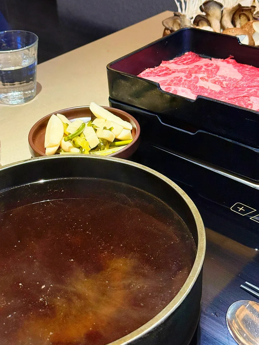 Generously plated sukiyaki set for two
