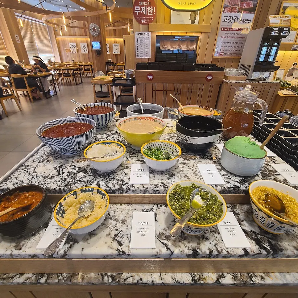 Variety of dishes prepared at the salad bar