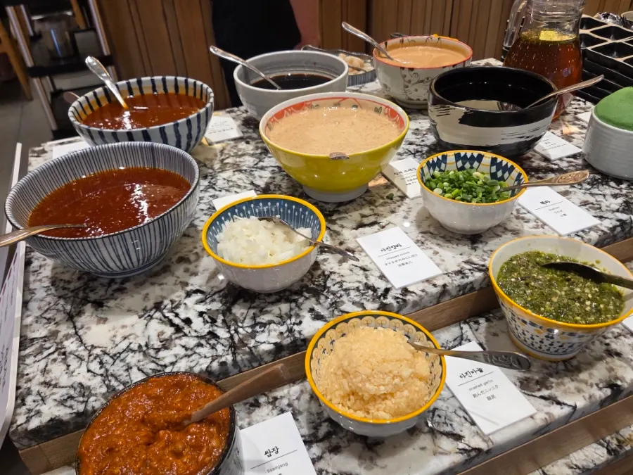 Sauce station at the Shabu20 self-bar