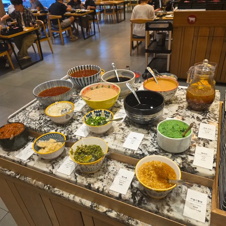 Plate of side dishes gathered from the salad bar