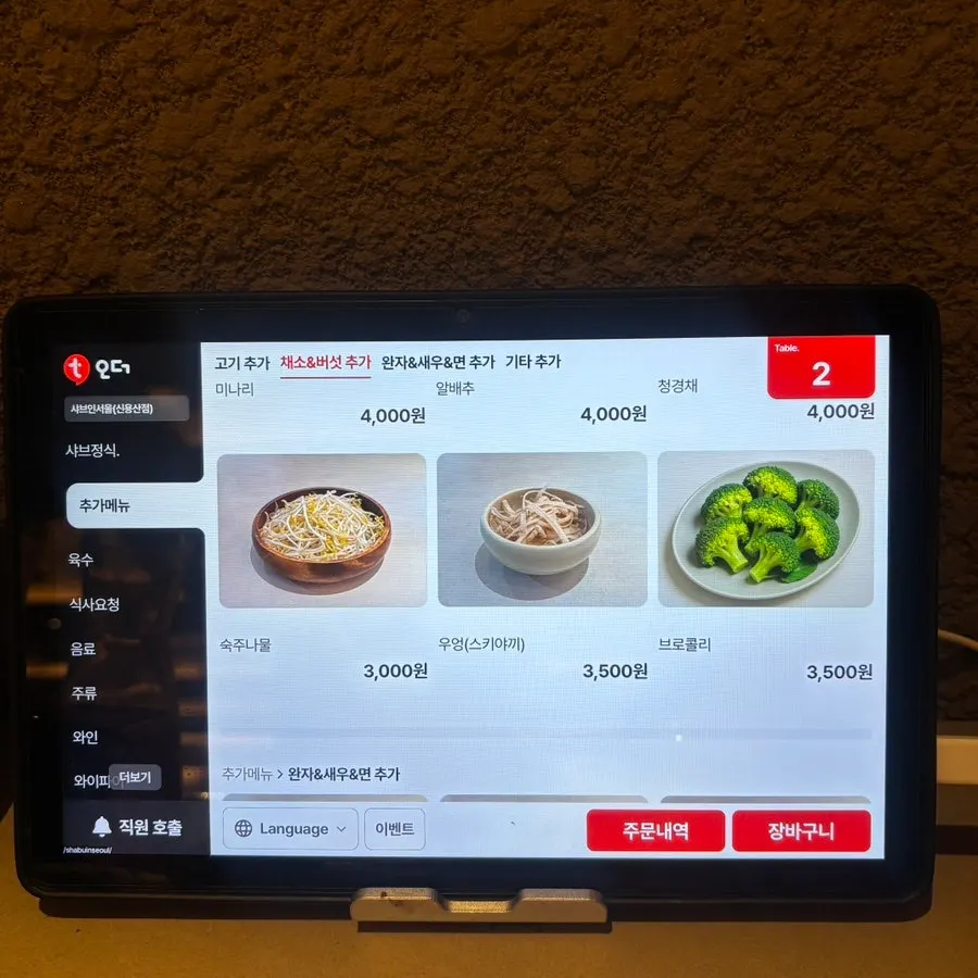Menu board listing the shabu-shabu set course composition