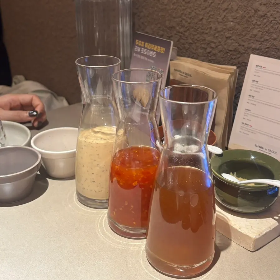 Shabu-shabu sauces set on the table