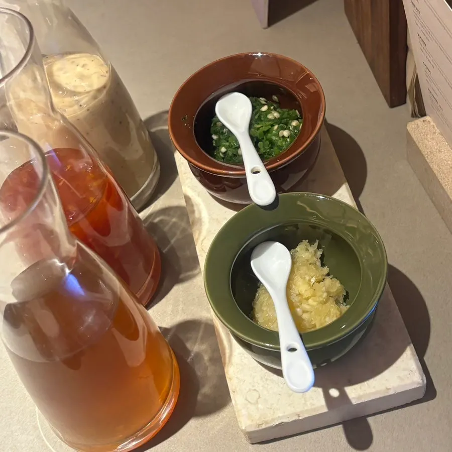 Sesame sauce, chili sauce, minced garlic and minced chili