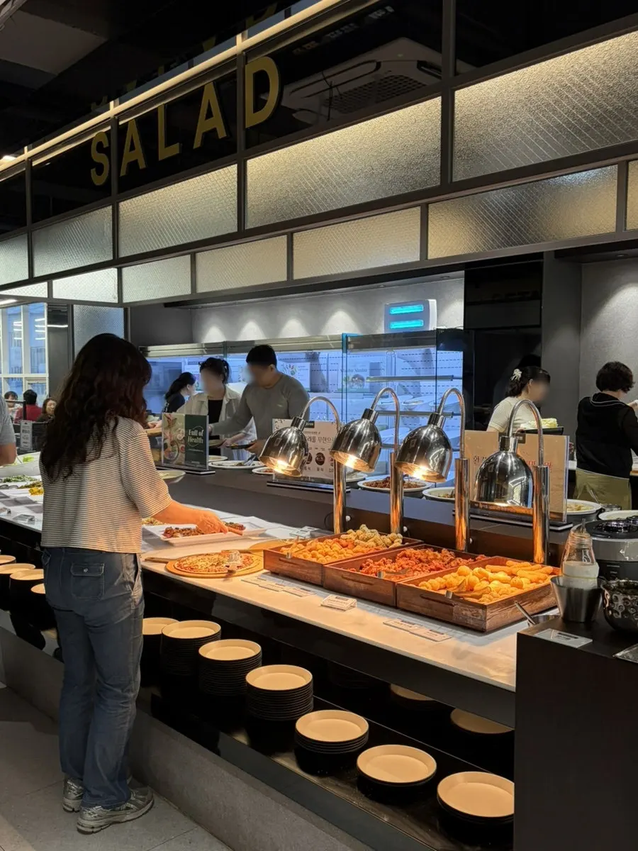 Spacious dining hall with many tables